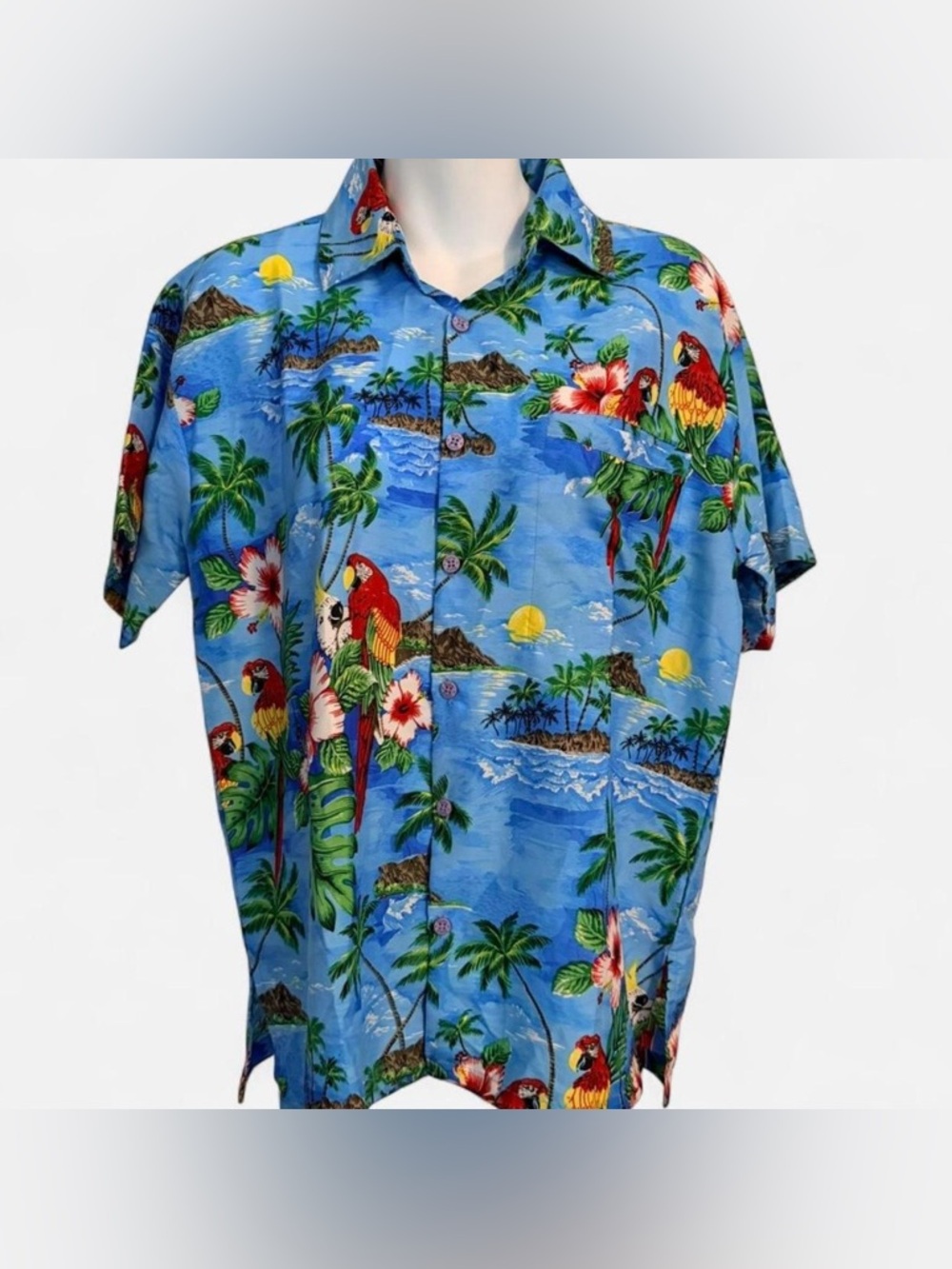 RIMA Women’s Blue Tropical Print Button-Down Shirt, Size Small